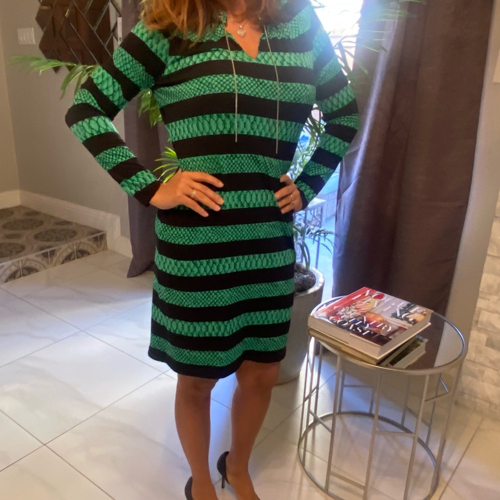 Michael Kors Black and Green Long Sleeve Dress